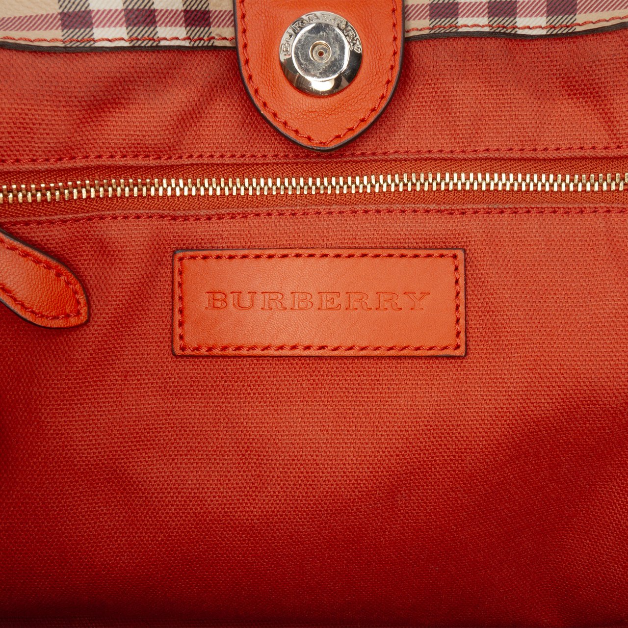 Burberry Small Leather Trimmed Haymarket Check Coated Canvas Canterbury Tote Bruin