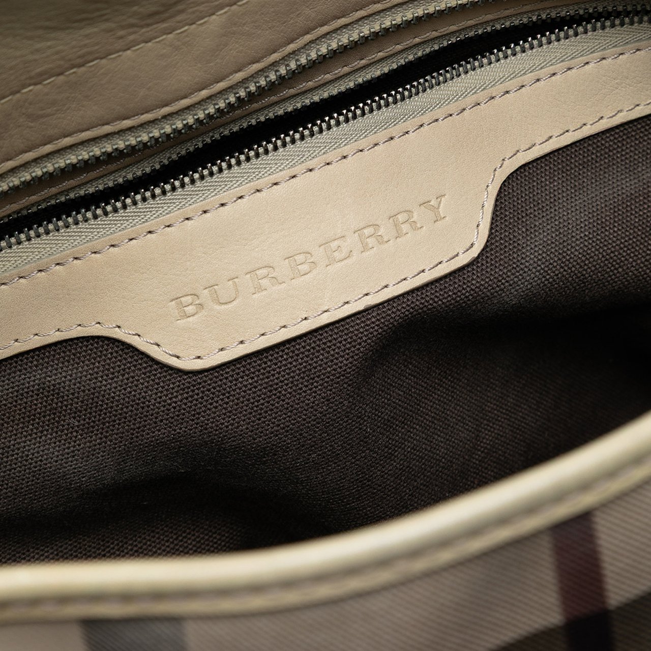 Burberry Smoked Check Coated Canvas Handbag Bruin