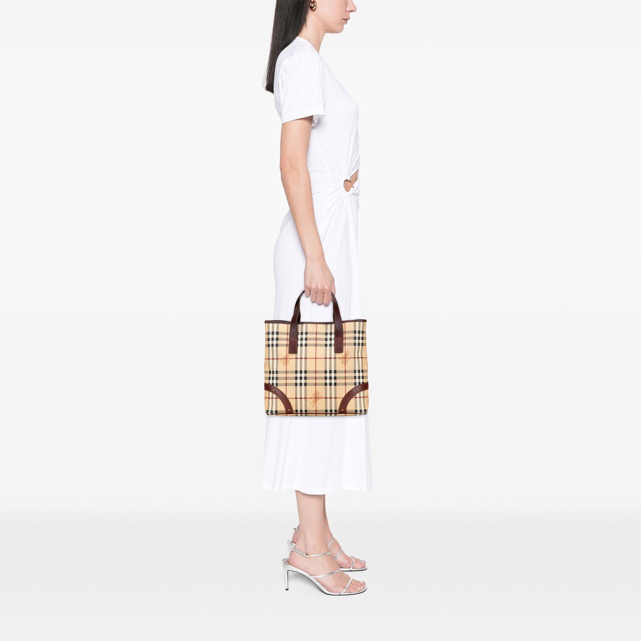Burberry Haymarket Check Coated Canvas Tote Bruin