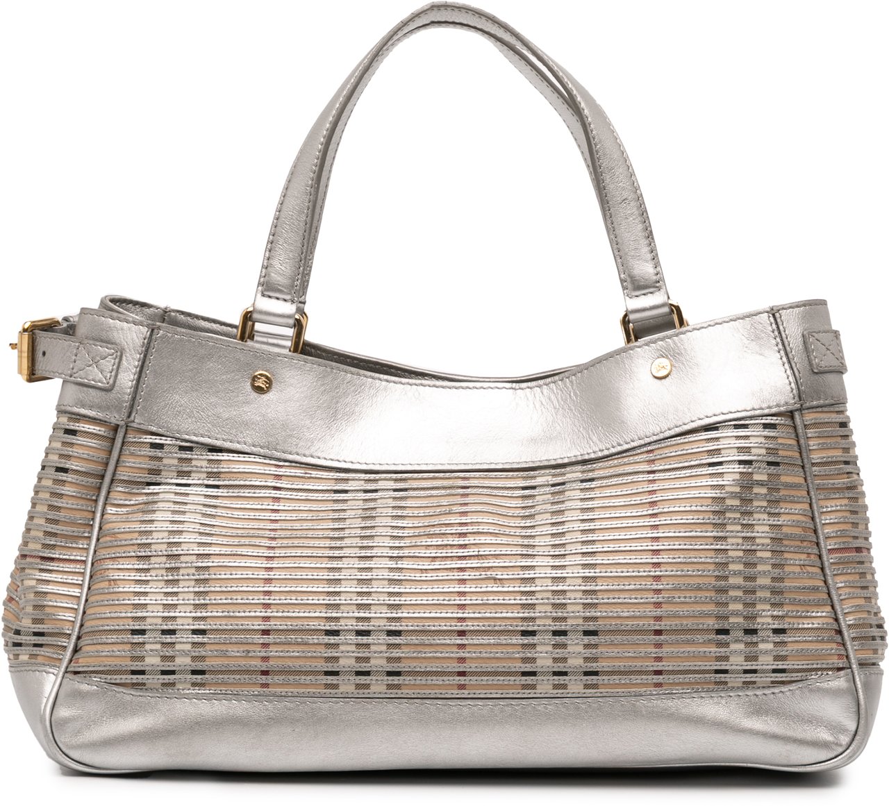 Burberry Haymarket Check Coated Canvas Ravensdon Handbag Zilver
