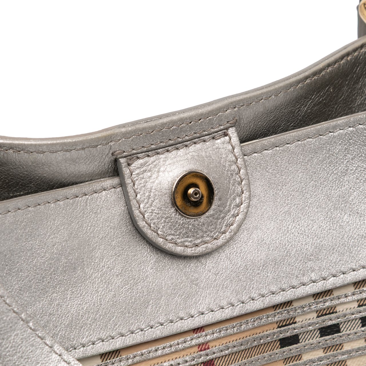 Burberry Haymarket Check Coated Canvas Ravensdon Handbag Zilver