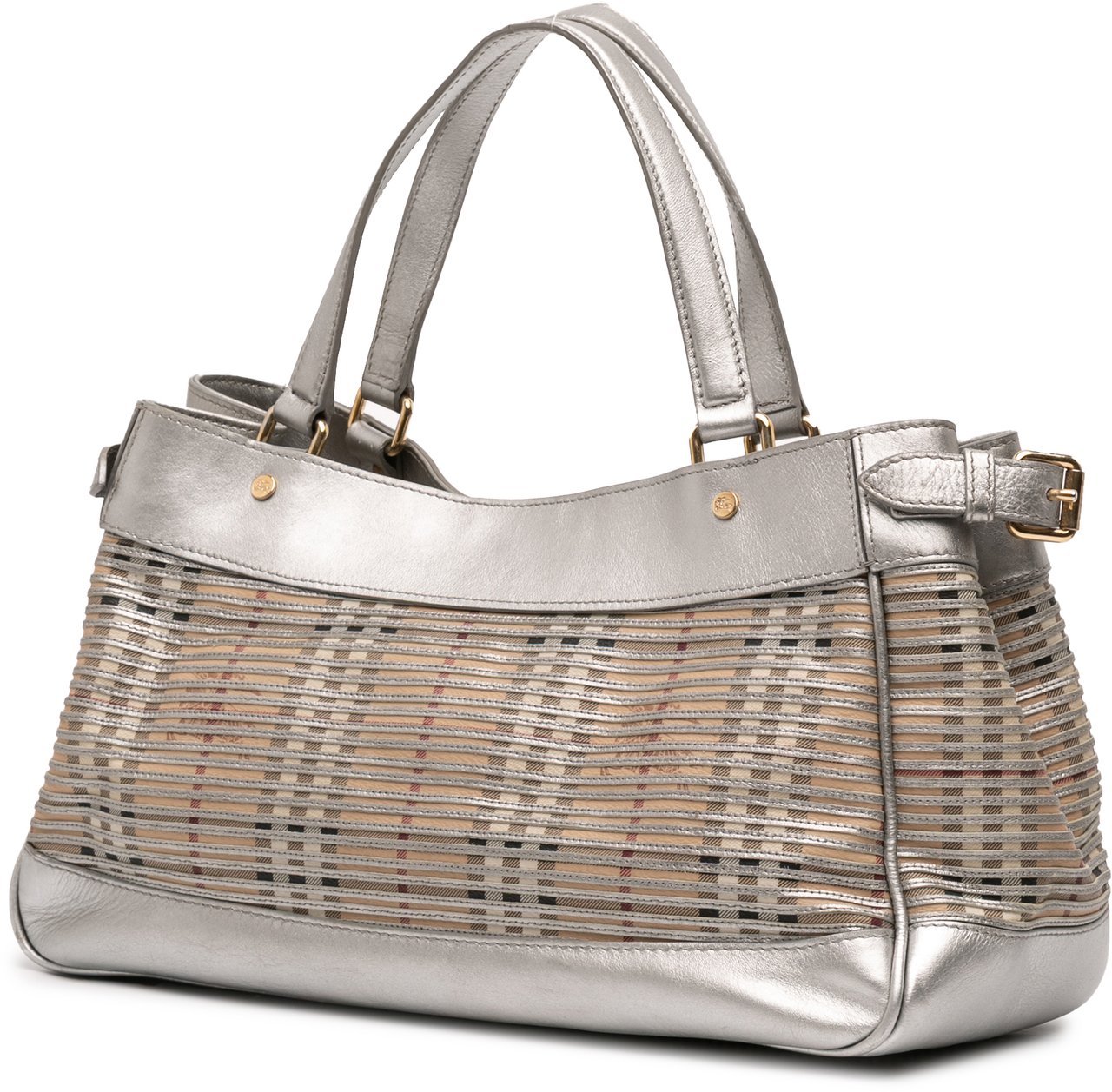 Burberry Haymarket Check Coated Canvas Ravensdon Handbag Zilver