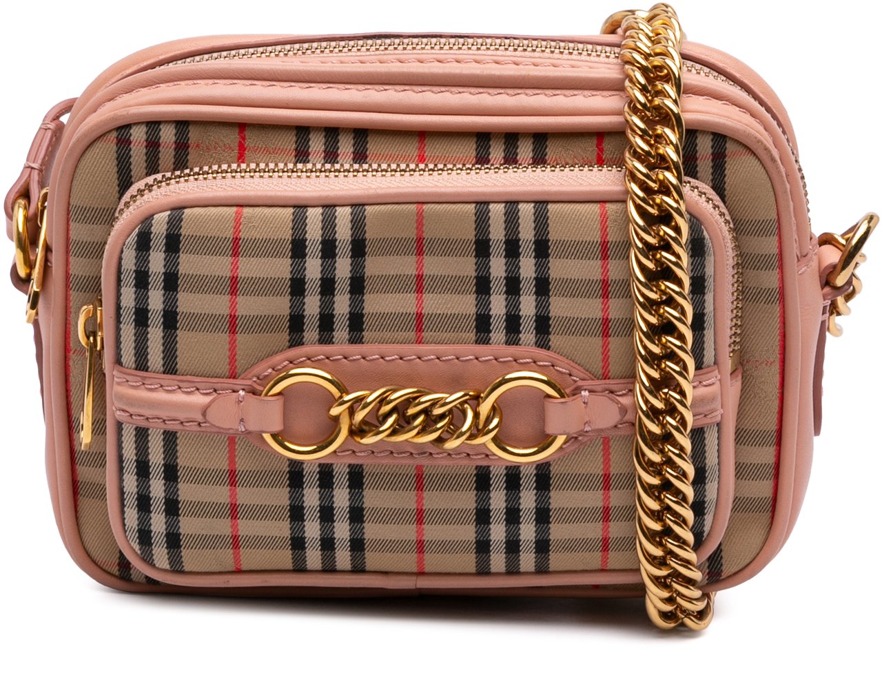Burberry 1983 Knight Check Canvas and Calfskin Link Camera Bag Bruin