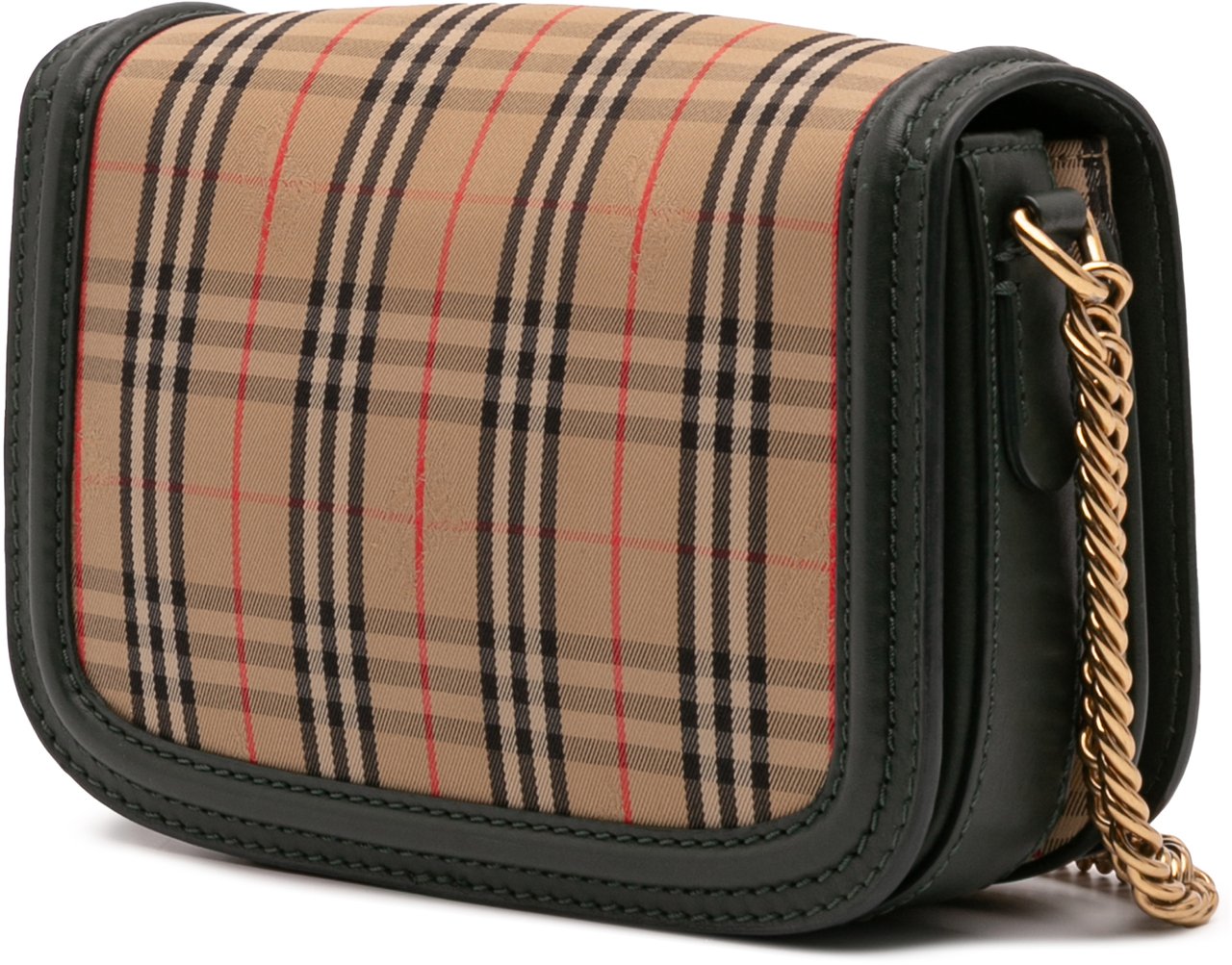 Burberry 1983 Knight Check Canvas and Smooth Calfskin Grommet Chain Crossbody Bruin