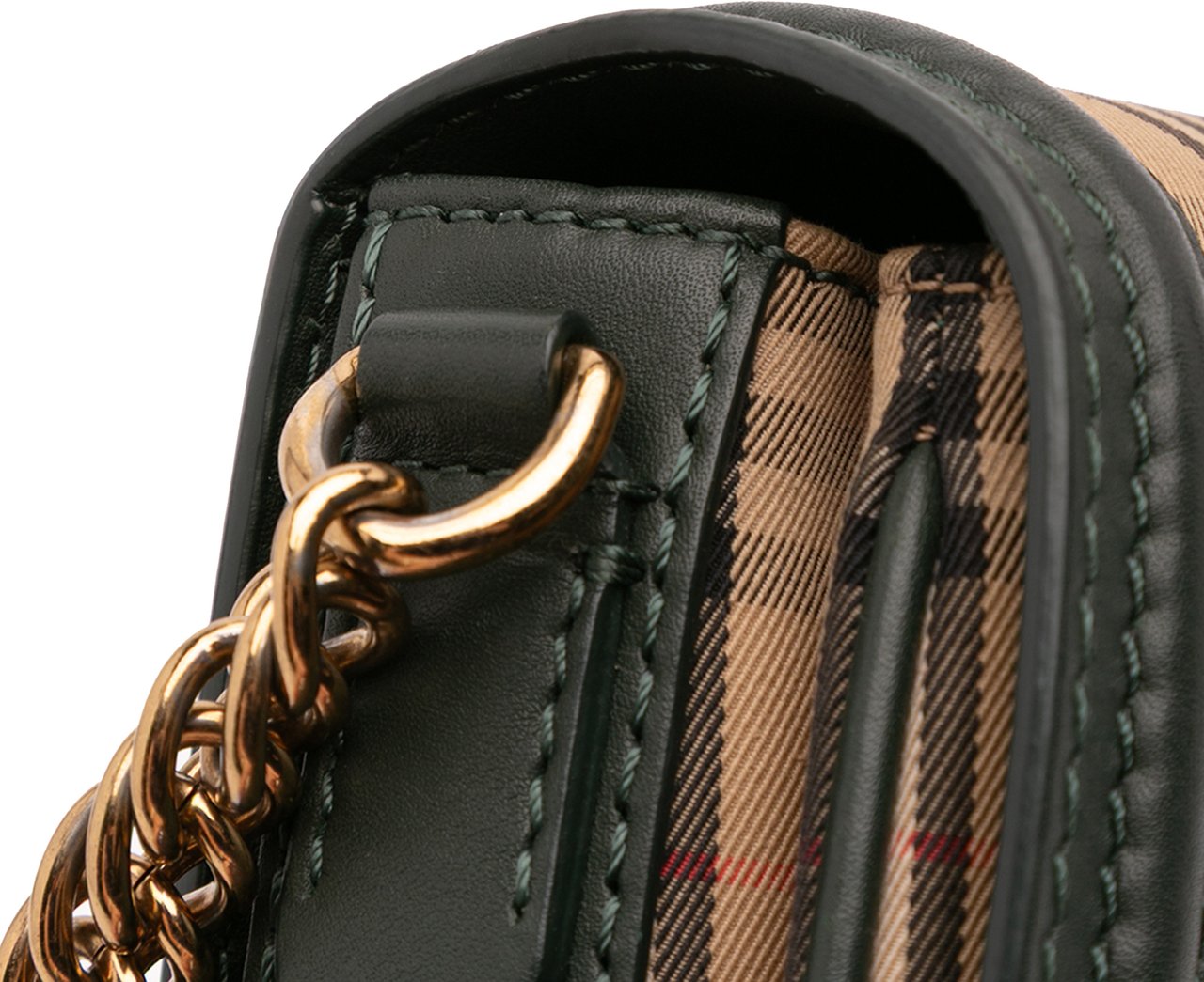 Burberry 1983 Knight Check Canvas and Smooth Calfskin Grommet Chain Crossbody Bruin