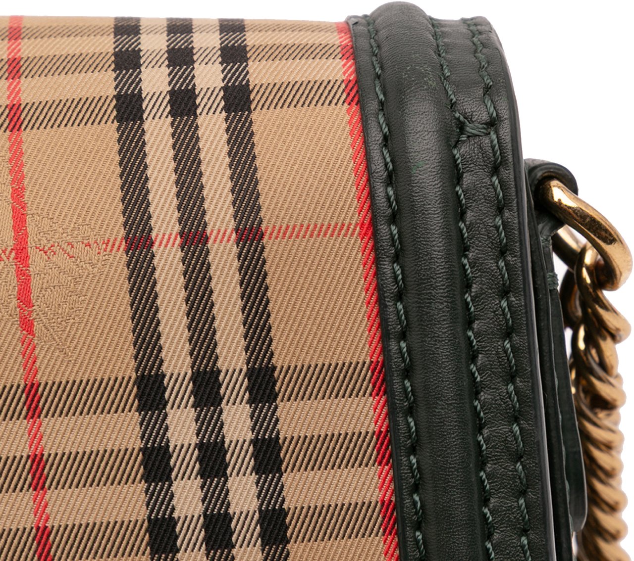 Burberry 1983 Knight Check Canvas and Smooth Calfskin Grommet Chain Crossbody Bruin
