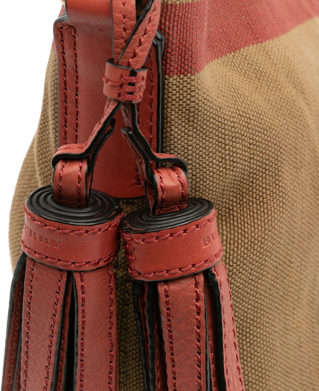 Burberry Mini Mega Check Canvas Ashby Tassel Bucket Bag Bruin