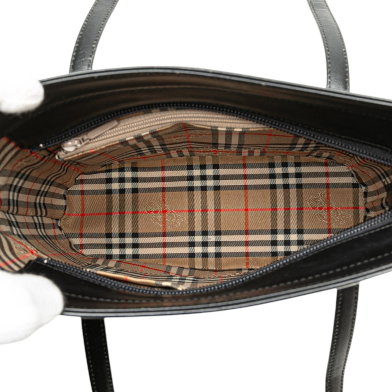 Burberry House Check Trimmed Leather Shoulder Bag Zwart