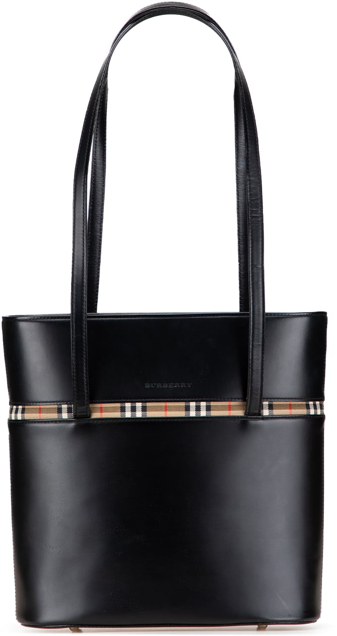 Burberry House Check Trimmed Leather Shoulder Bag Zwart