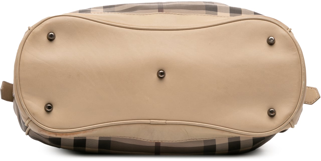 Burberry Medium Smoke Check Coated Canvas Walden Belted Hobo Bruin