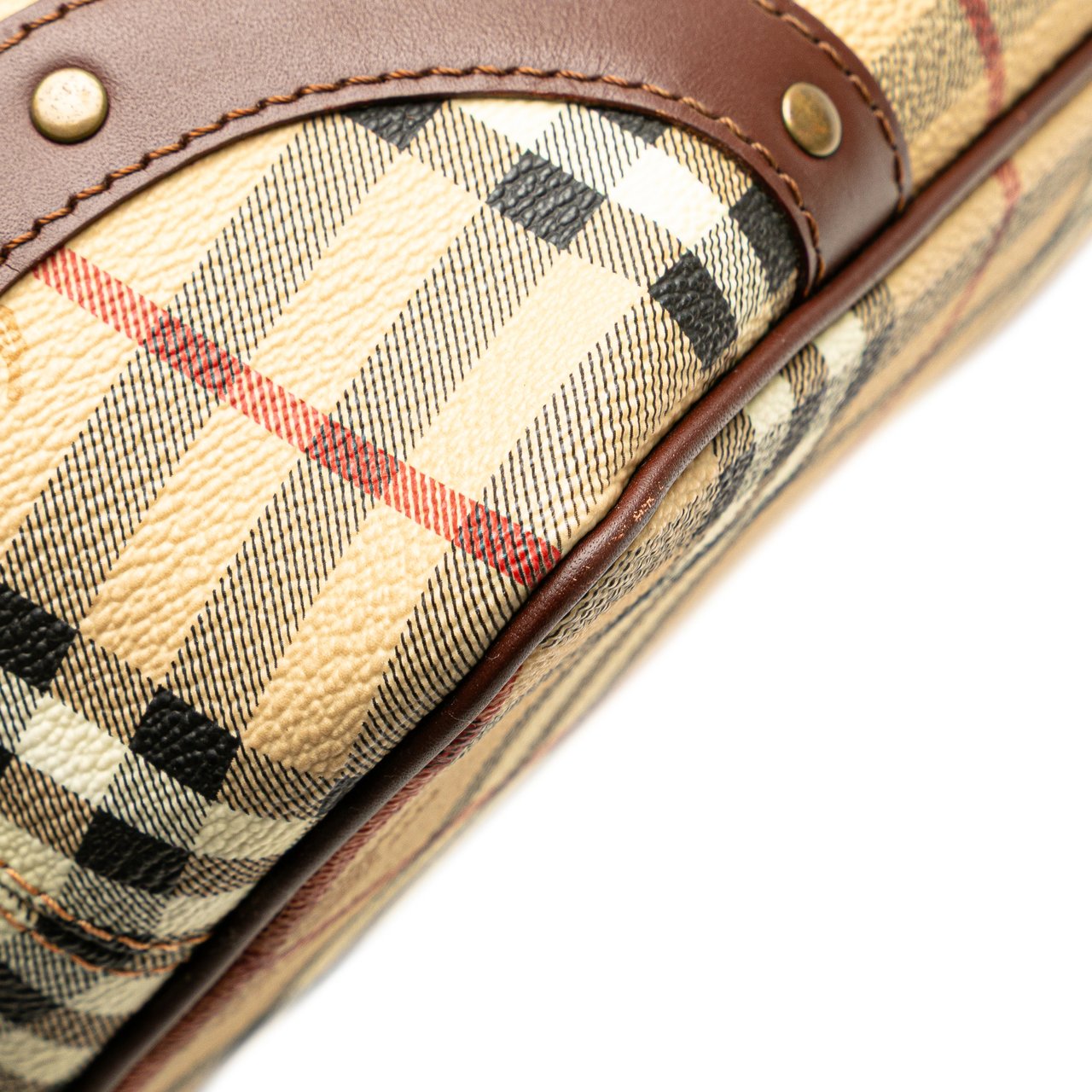 Burberry Haymarket Check Coated Canvas Studded Tote Bruin