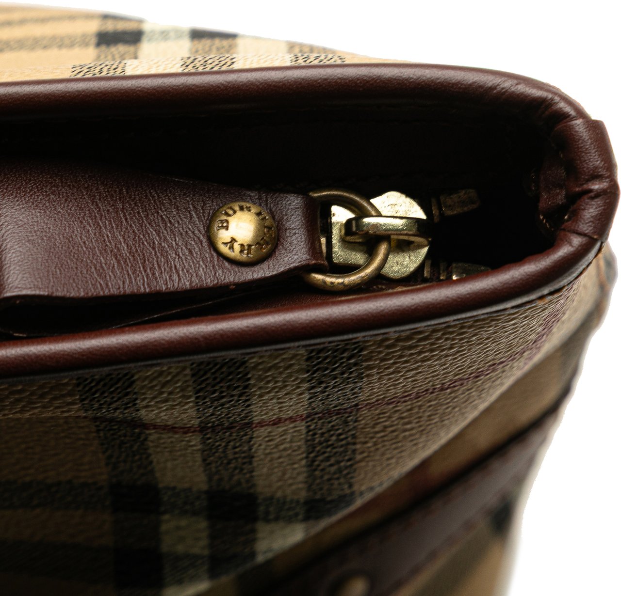 Burberry Haymarket Check Coated Canvas Studded Tote Bruin