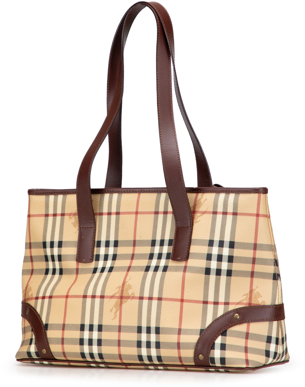 Burberry Haymarket Check Coated Canvas Studded Tote Bruin