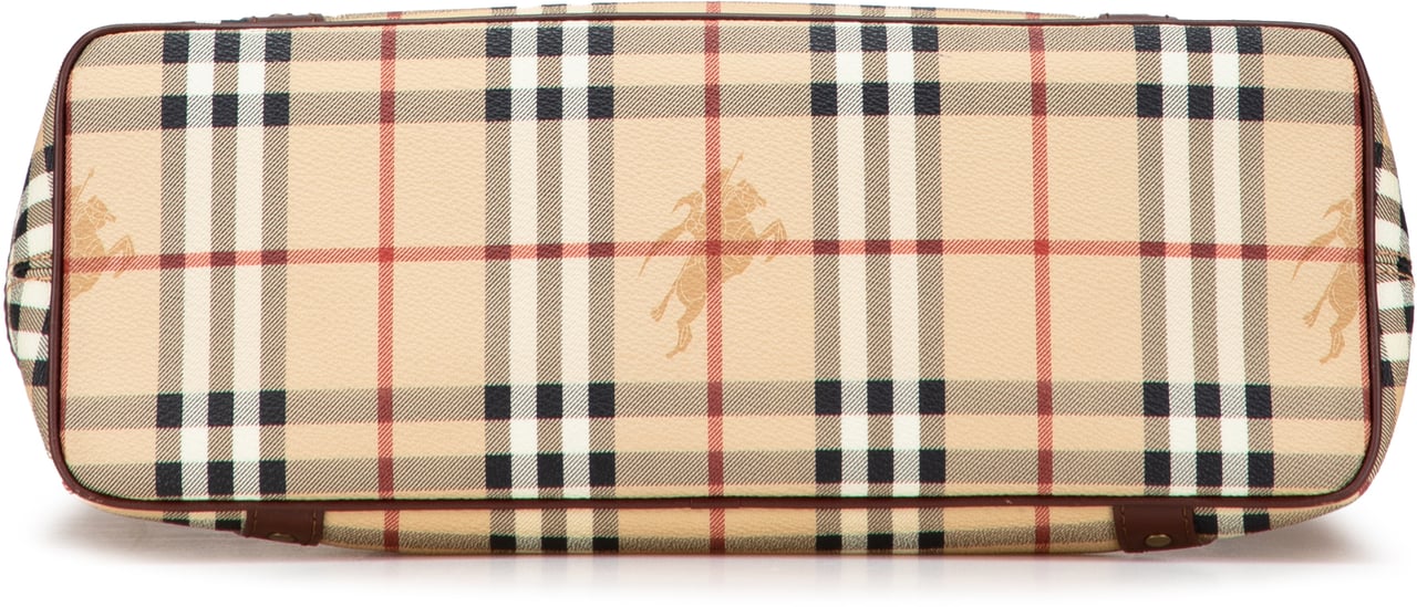 Burberry Haymarket Check Coated Canvas Studded Tote Bruin