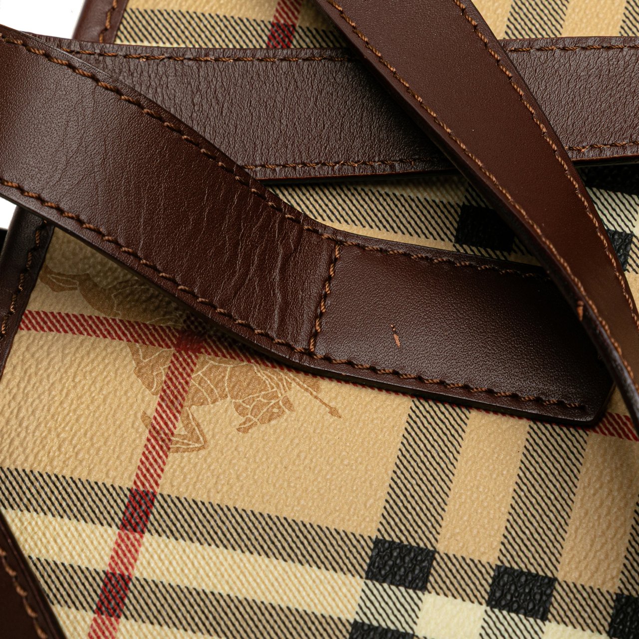 Burberry Haymarket Check Coated Canvas Studded Tote Bruin