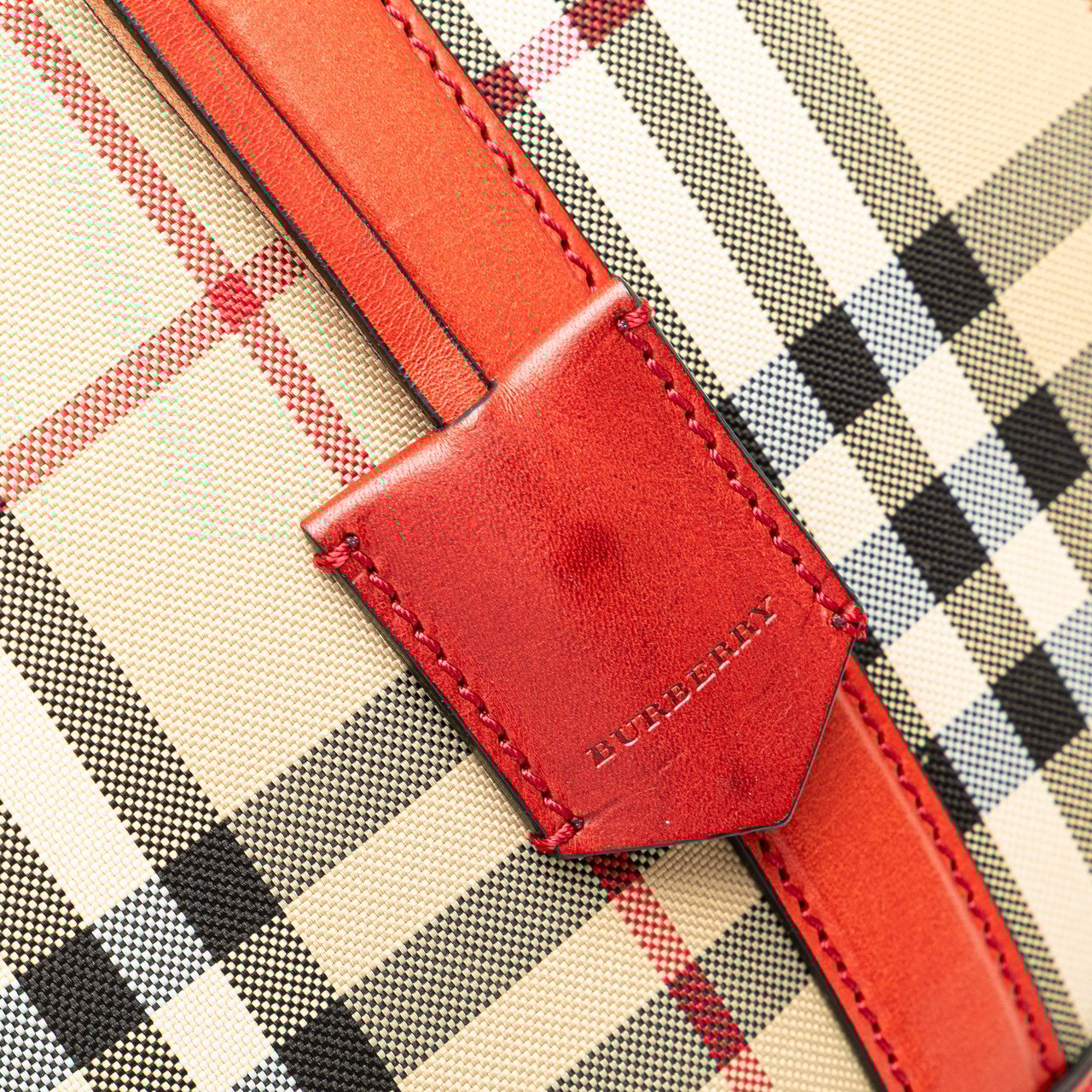 Burberry Small Haymarket Check Canvas Orchard Bowling Bag Bruin