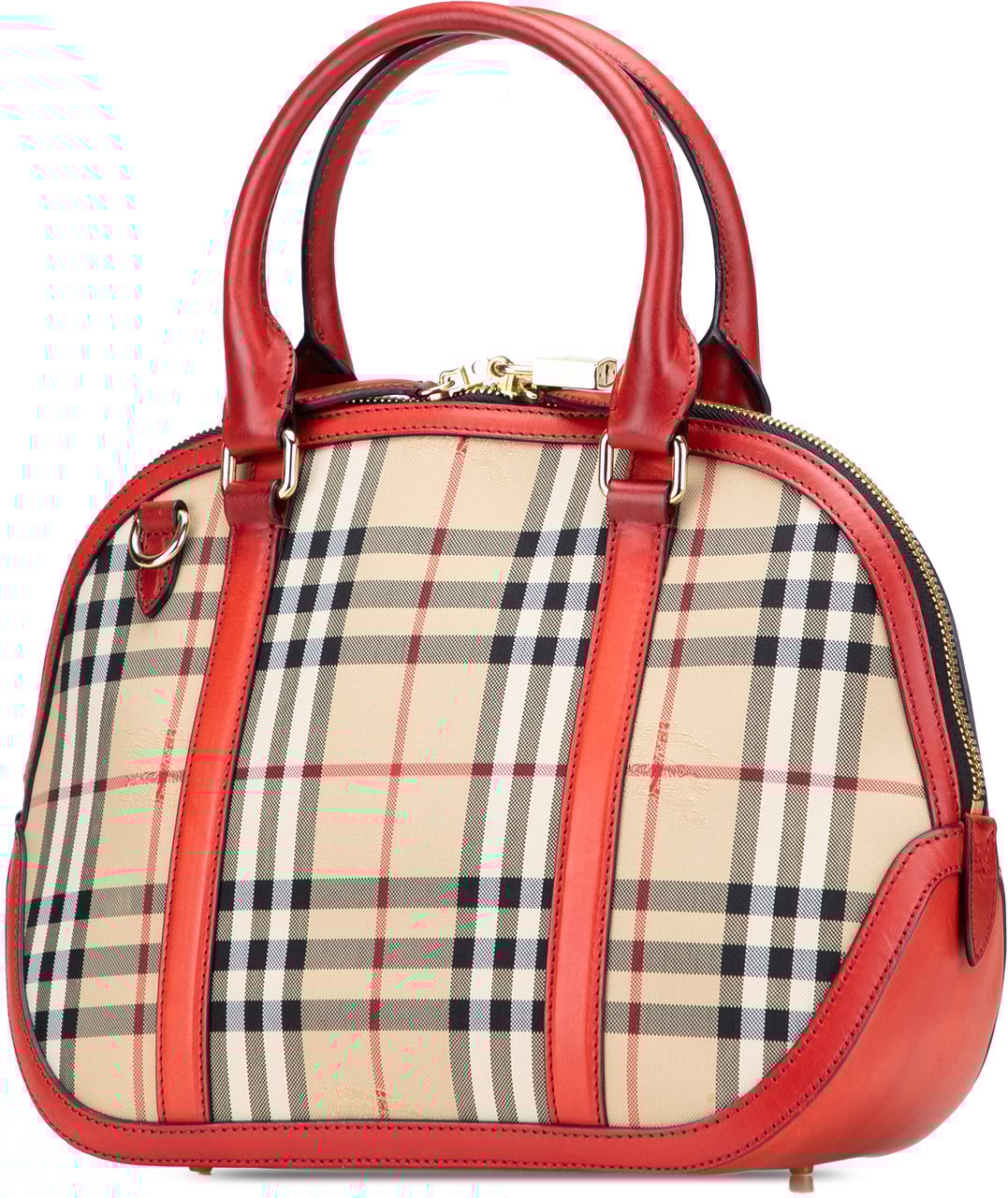 Burberry Small Haymarket Check Canvas Orchard Bowling Bag Bruin