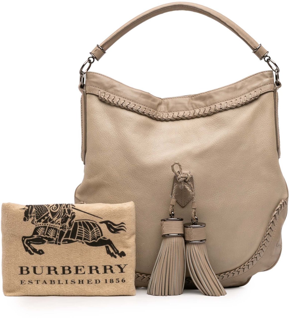 Burberry Leather Tassel Hobo Bag Bruin