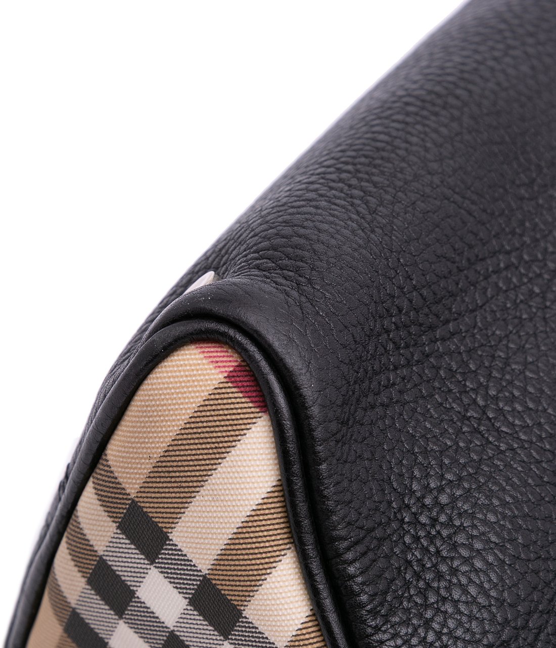 Burberry House Check Trimmed Grainy Calfskin Horn Toggle Tote Zwart