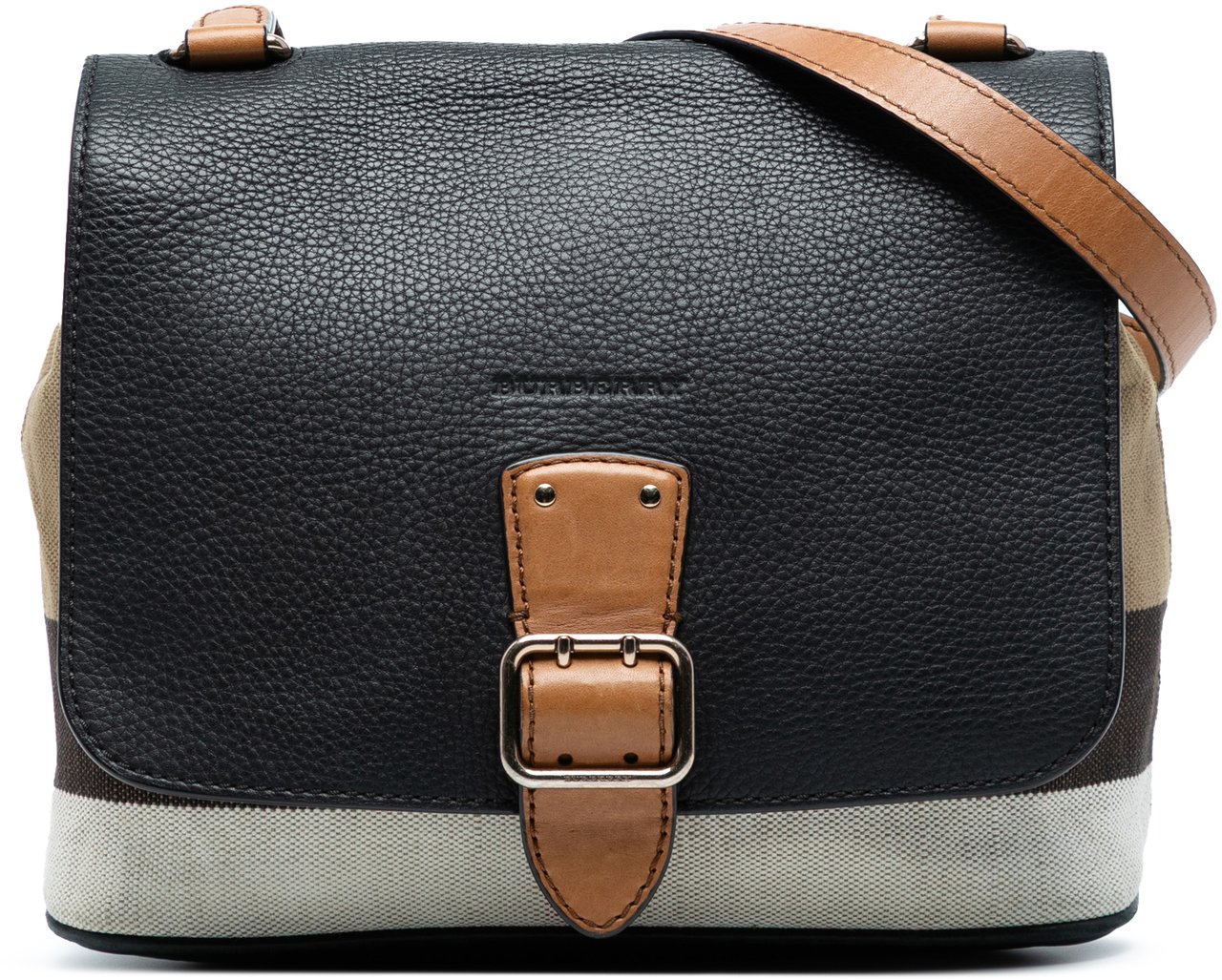 Burberry Mega Check Canvas and Grainy Calfskin Shellwood Crossbody Zwart