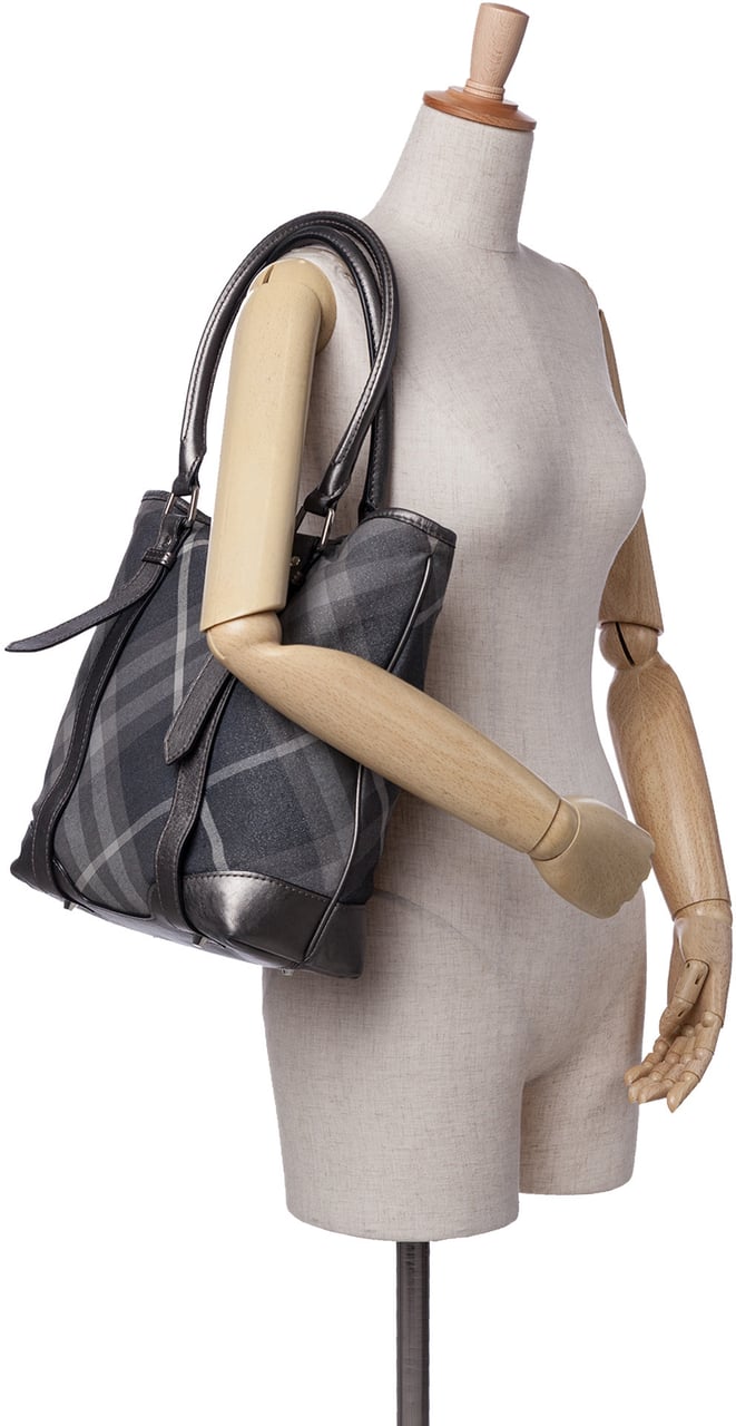 Burberry Shimmer Check Canvas Tote Grijs