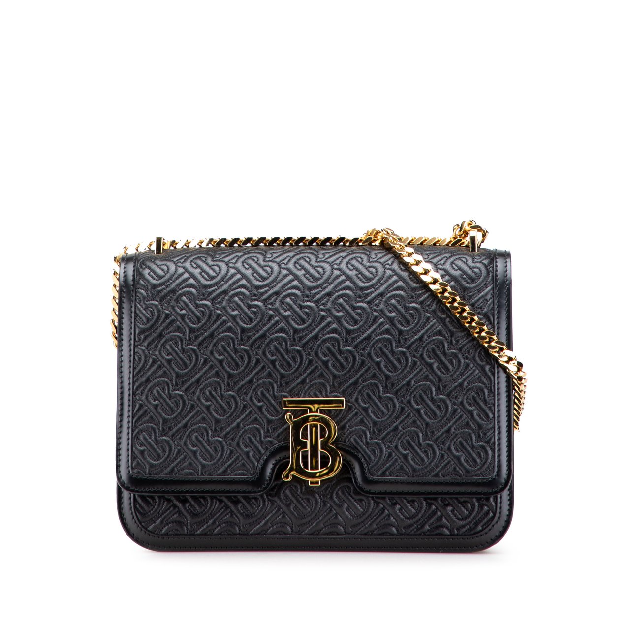 Burberry Medium TB Monogram Embossed Calfskin Chain Crossbody Zwart