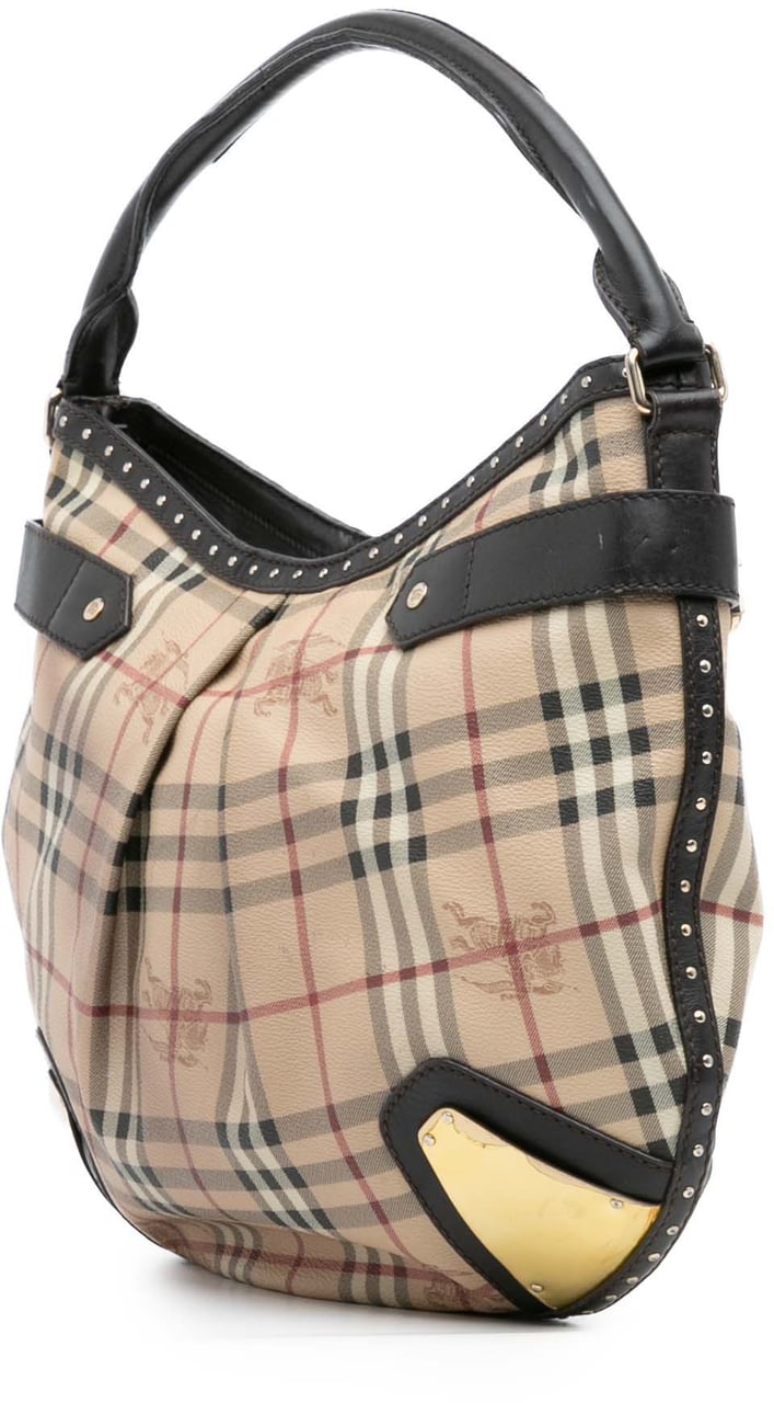 Burberry Haymarket Check Coated Canvas Hobo Bag Bruin