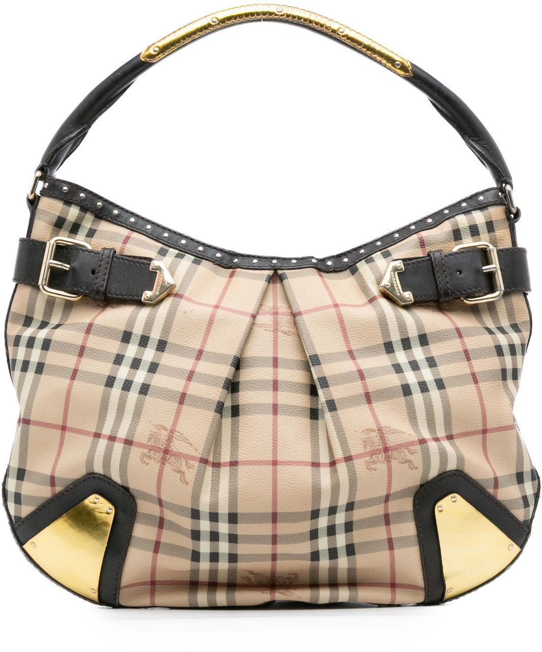 Burberry Haymarket Check Coated Canvas Hobo Bag Bruin