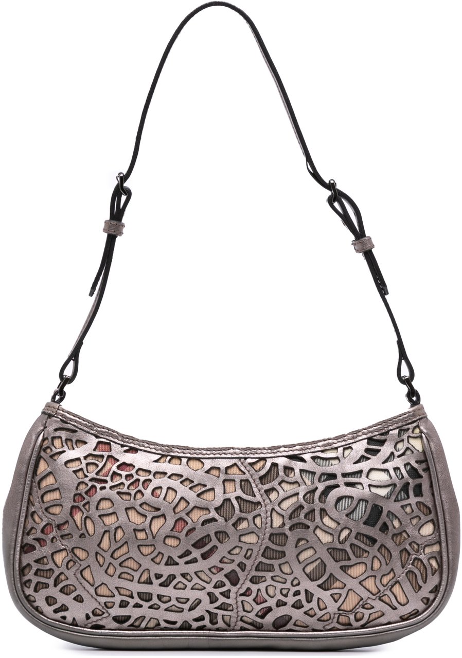 Burberry Nova Check Cutout Leather Accessory Pochette Zilver