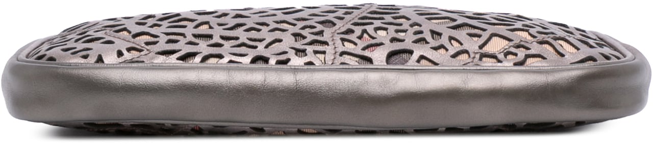 Burberry Nova Check Cutout Leather Accessory Pochette Zilver
