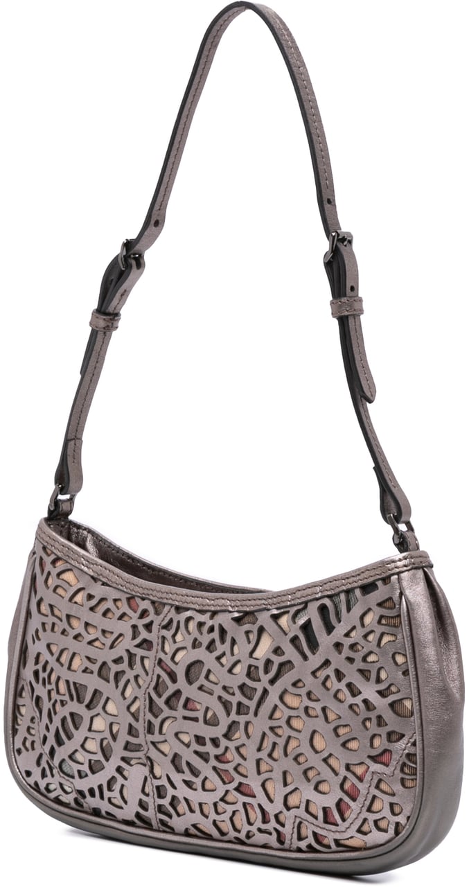 Burberry Nova Check Cutout Leather Accessory Pochette Zilver
