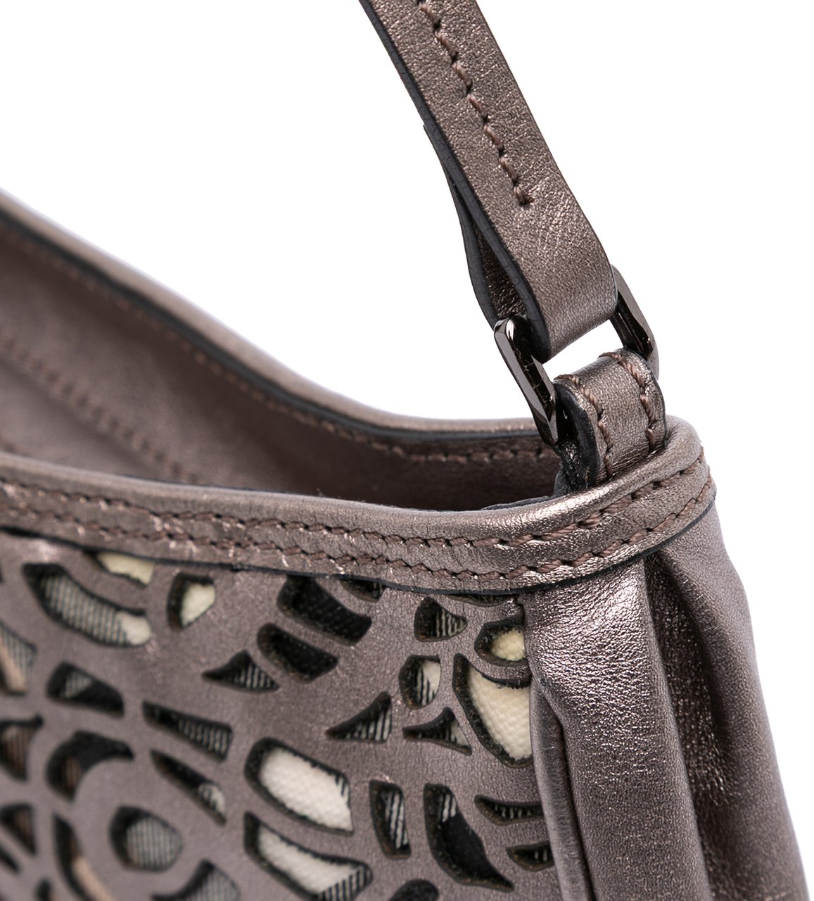 Burberry Nova Check Cutout Leather Accessory Pochette Zilver