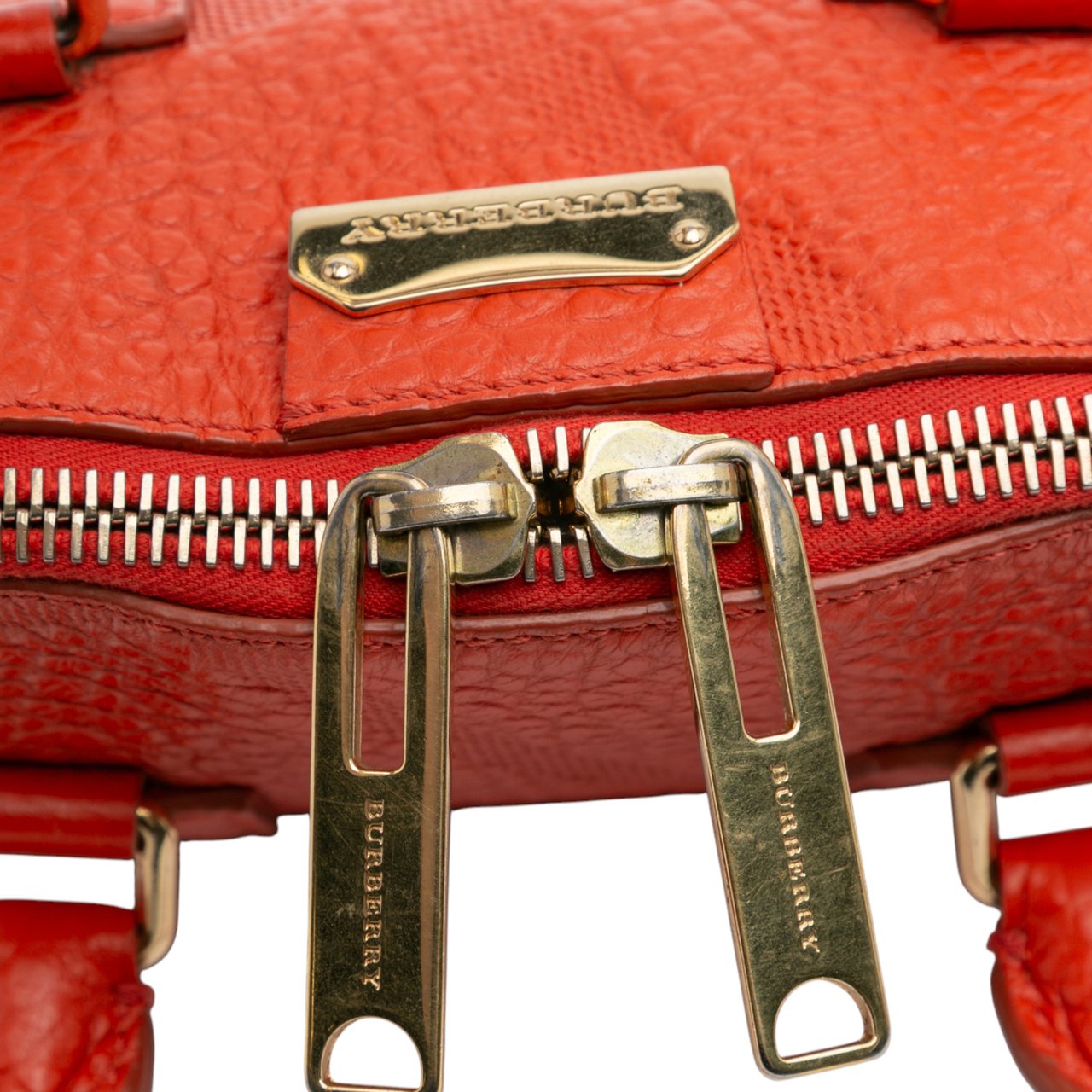 Burberry Small Heritage Grain Check Embossed Leather Orchard Bowling Bag Oranje