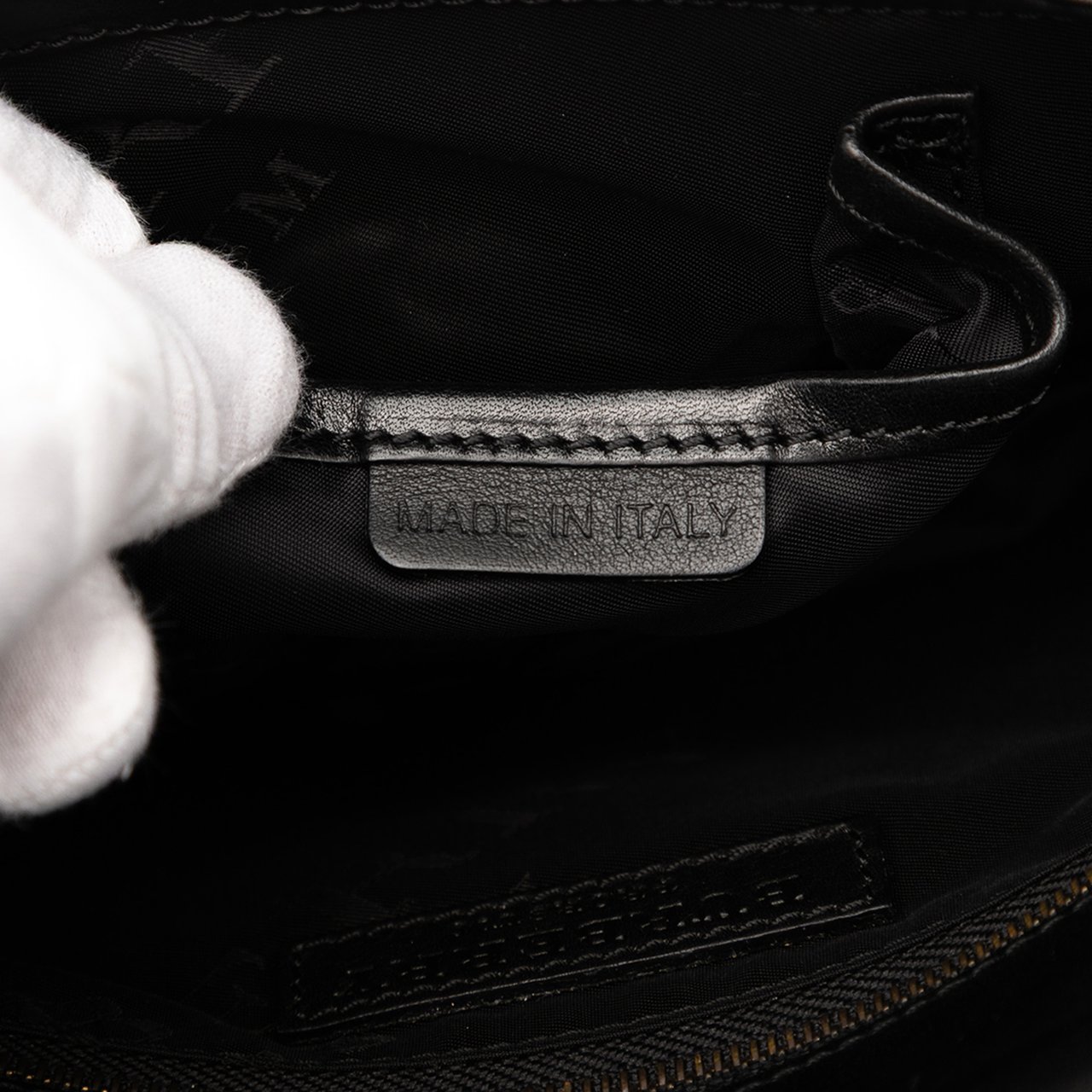 Burberry Herringbone Patent and Straw Shoulder Bag Zwart