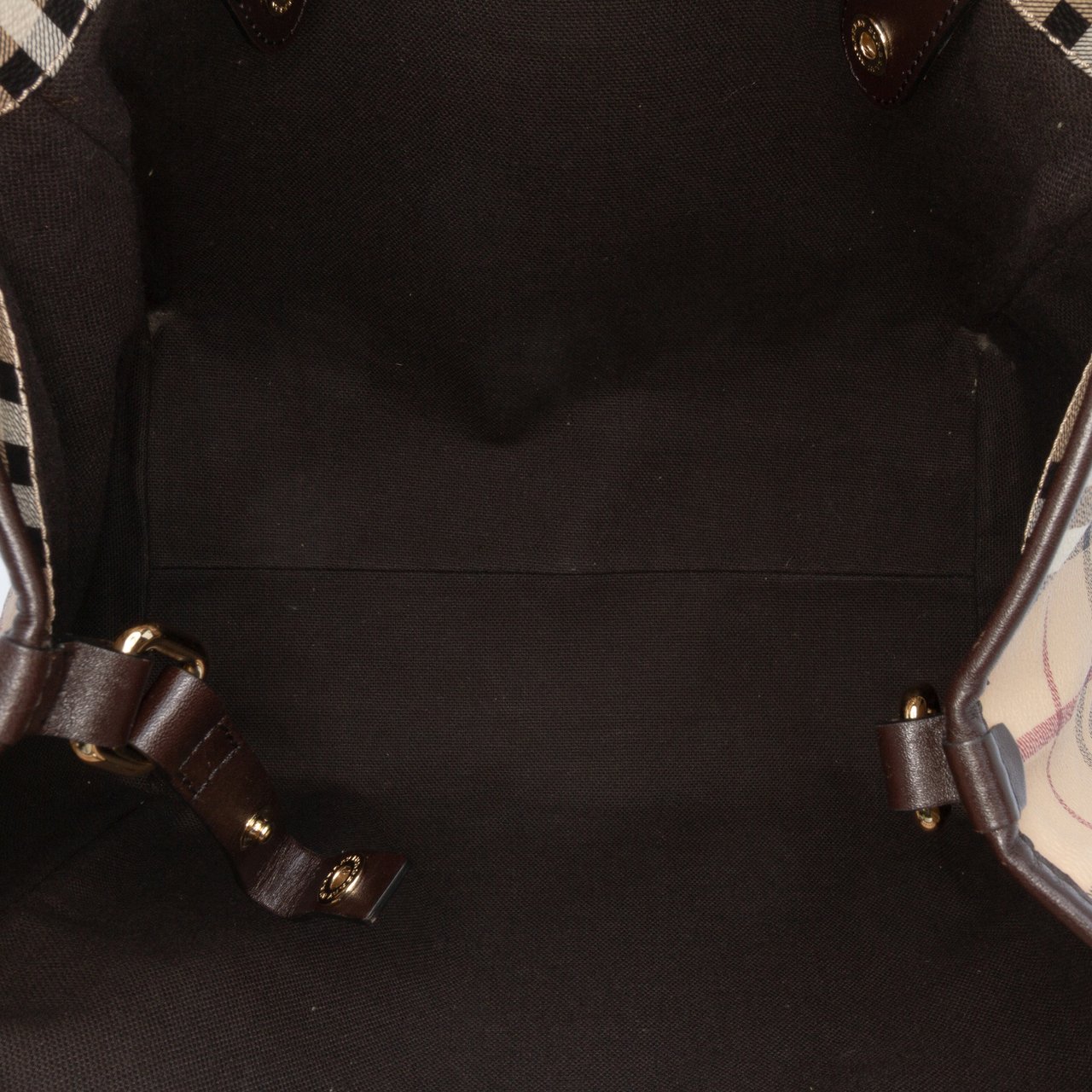 Burberry Small Haymarket Check Coated Canvas Canterbury Tote Bruin
