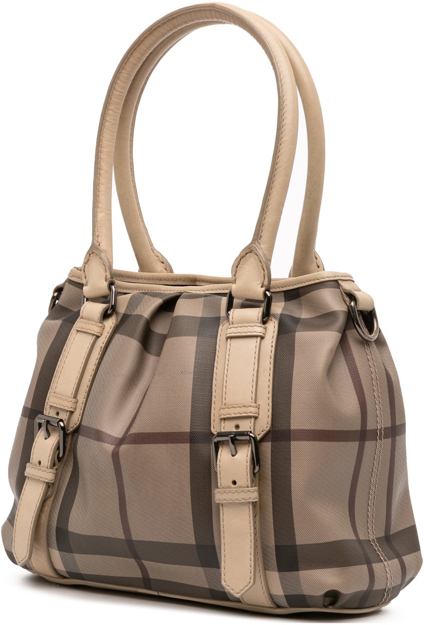 Burberry Small Smoke Check Coated Canvas Northfield Satchel Bruin