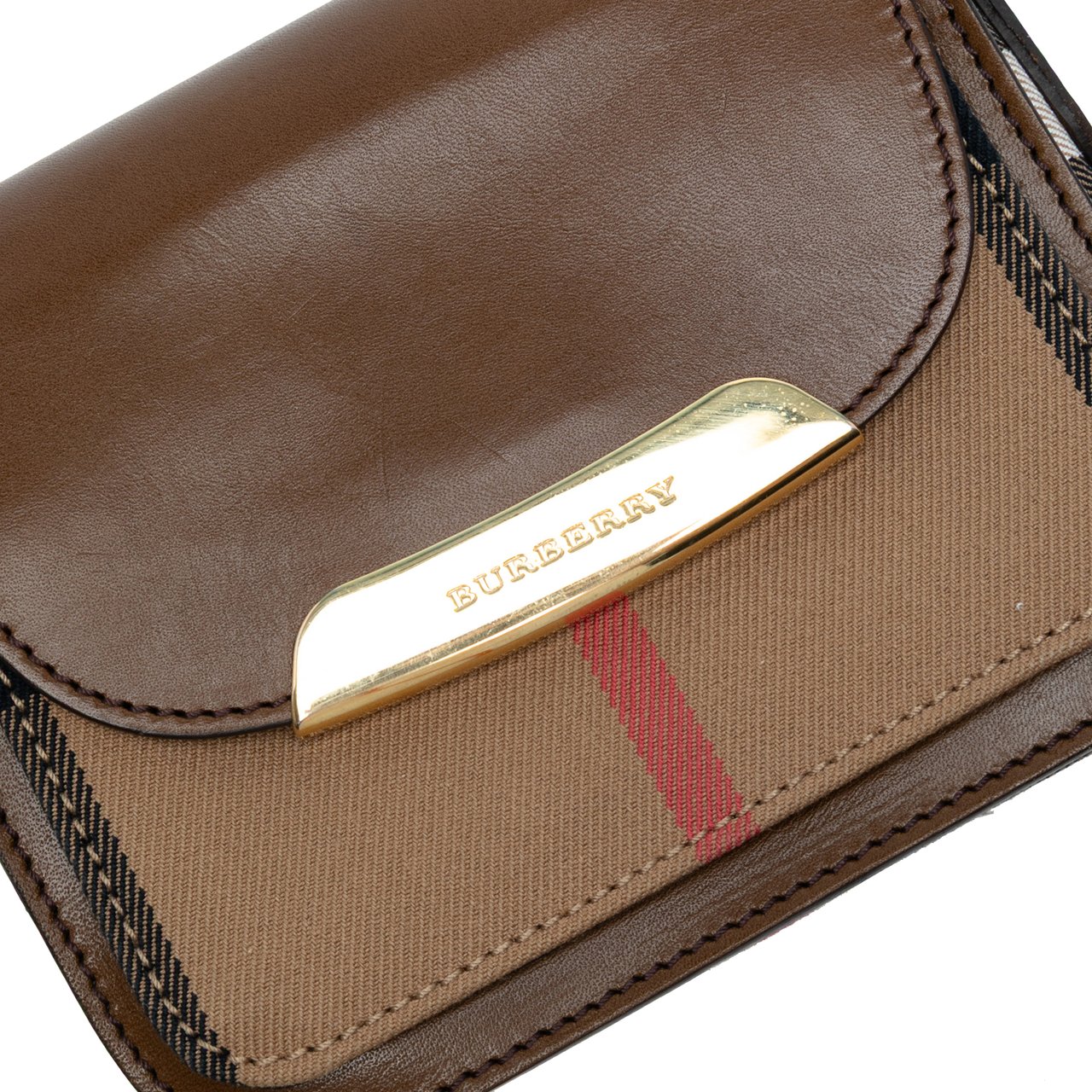 Burberry Leather and House Check Canvas Crossbody Bruin