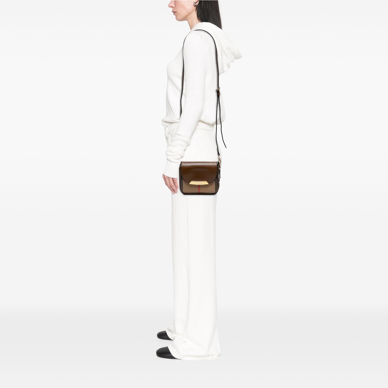 Burberry Leather and House Check Canvas Crossbody Bruin