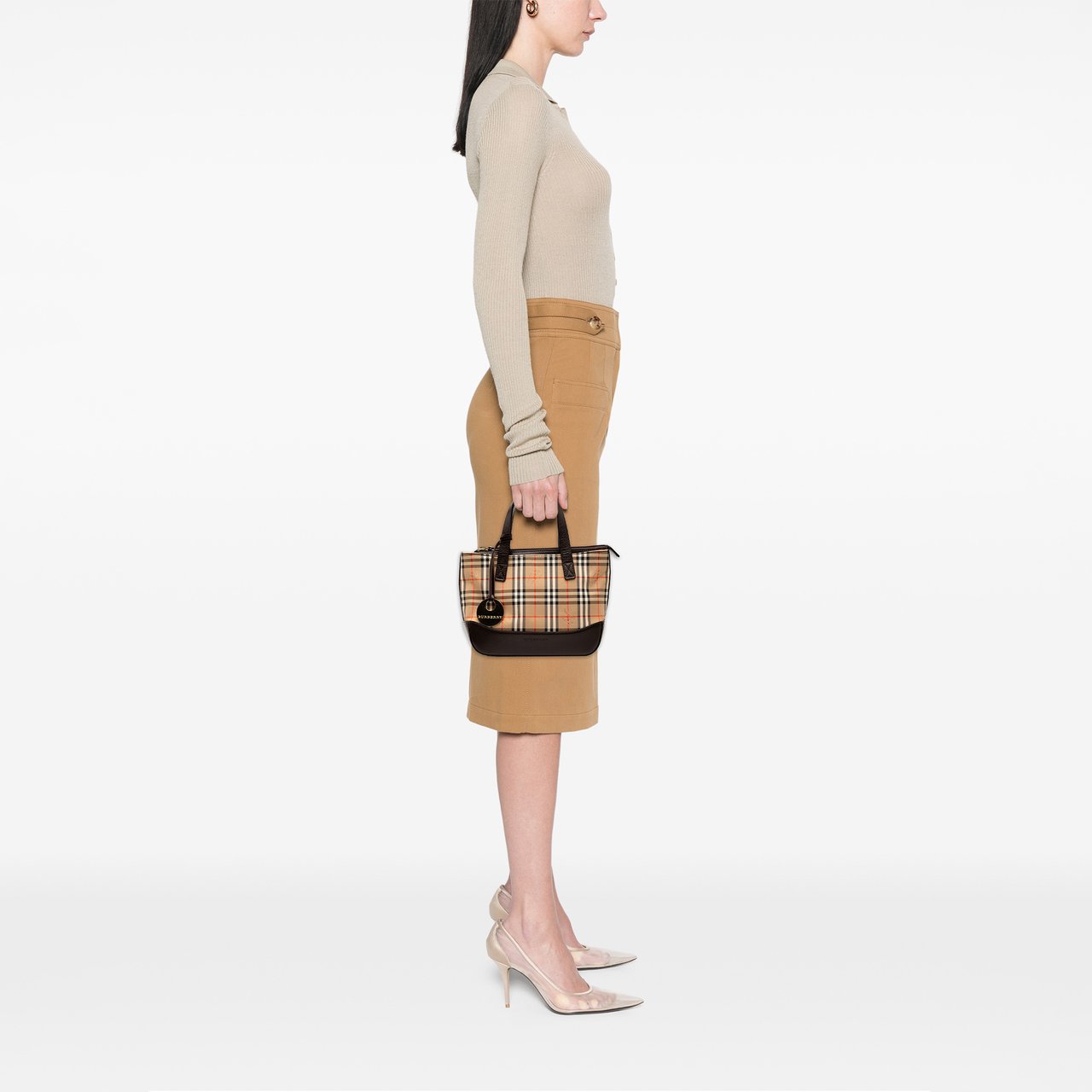 Burberry Haymarket Check Canvas Handbag Bruin