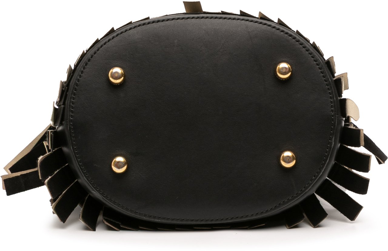 Burberry Prorsum Animal Printed Pony Hair and Leather Fringe Bucket Bag Zwart