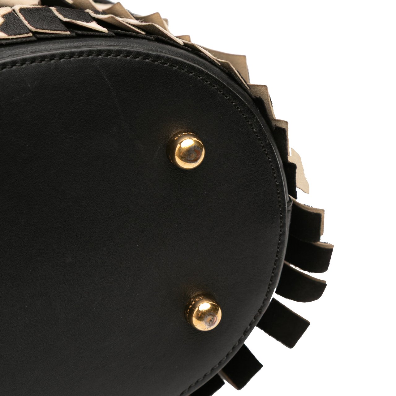 Burberry Prorsum Animal Printed Pony Hair and Leather Fringe Bucket Bag Zwart