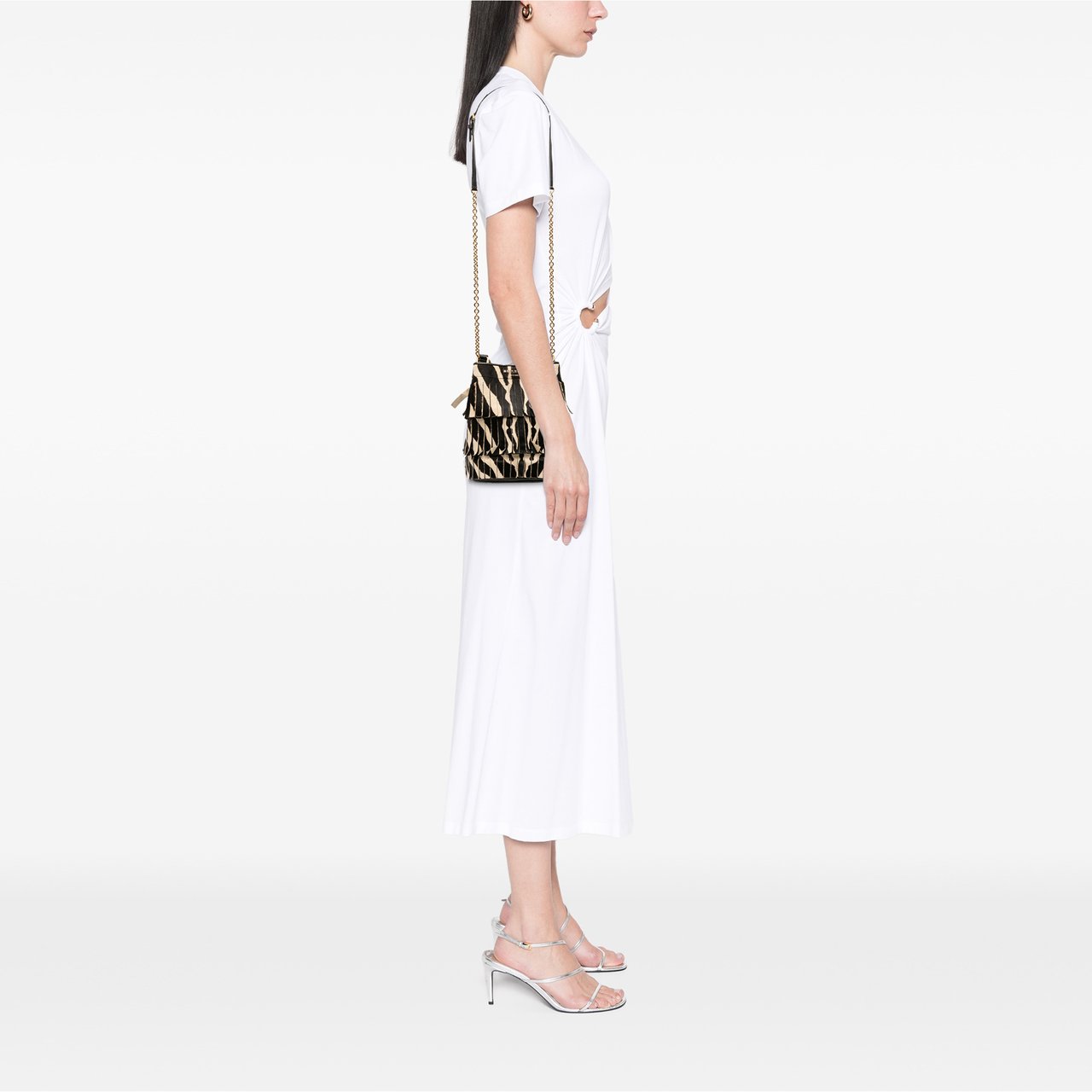 Burberry Prorsum Animal Printed Pony Hair and Leather Fringe Bucket Bag Zwart