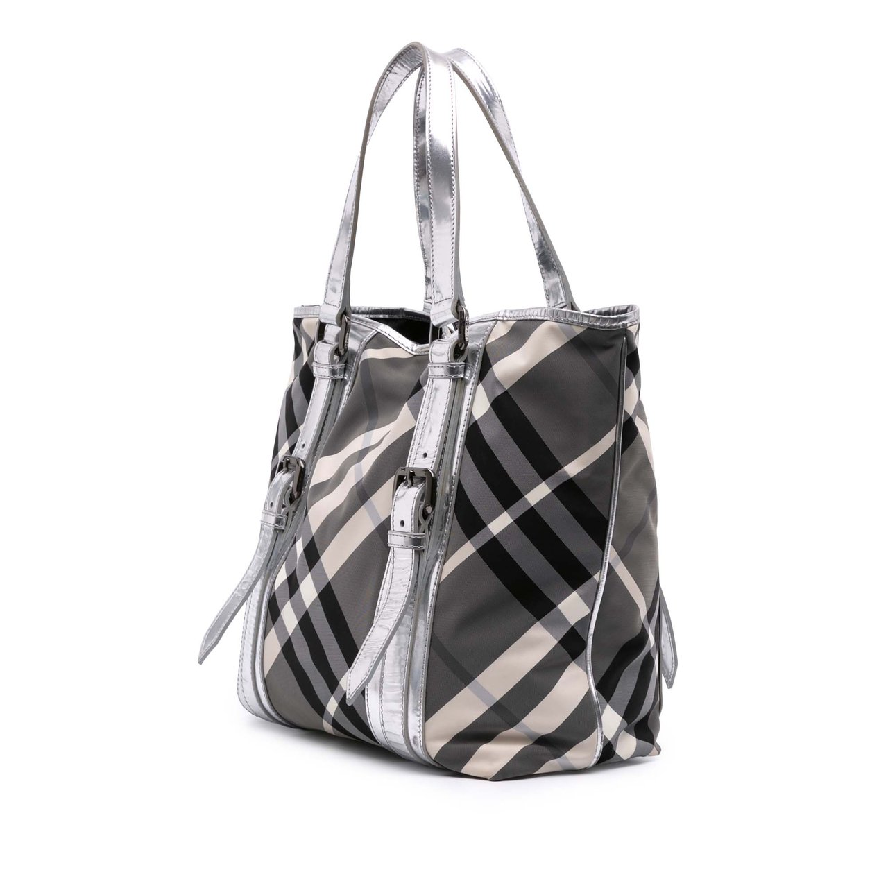 Burberry Medium Beat Check Nylon Victoria Tote Grijs