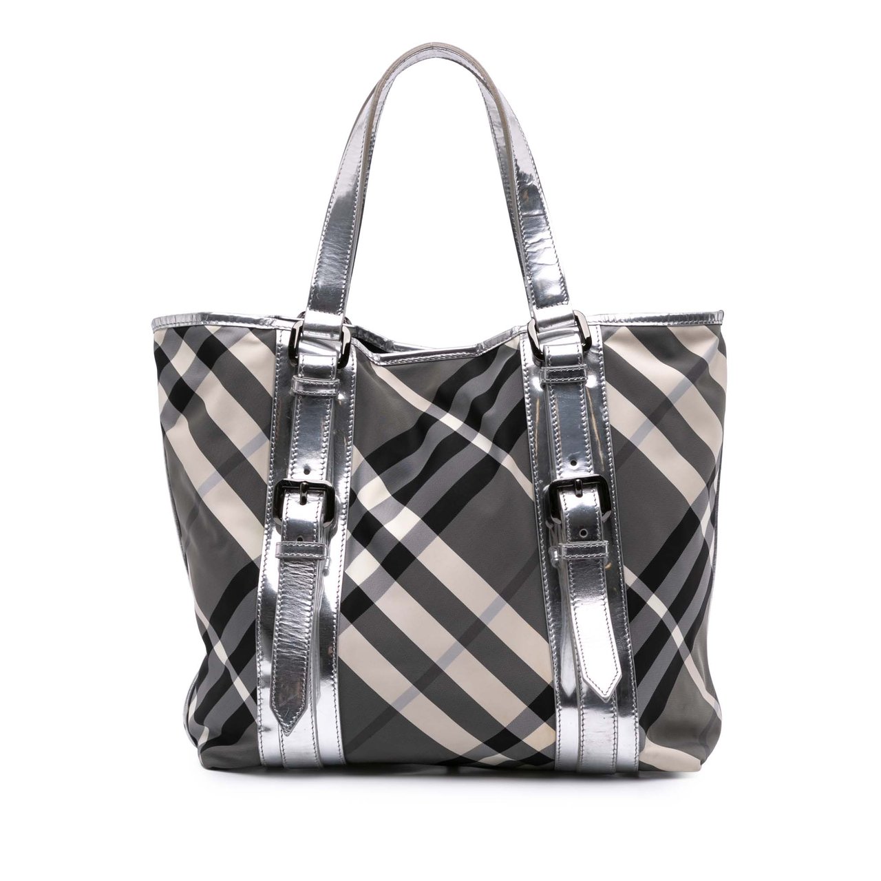 Burberry Medium Beat Check Nylon Victoria Tote Grijs