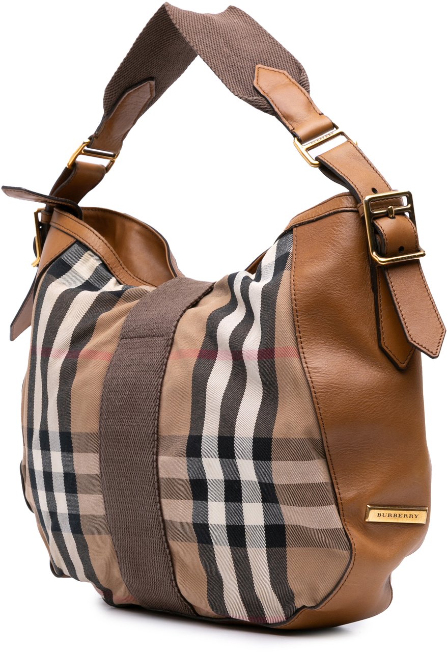 Burberry House Check Canvas Ashwood Hobo Bruin