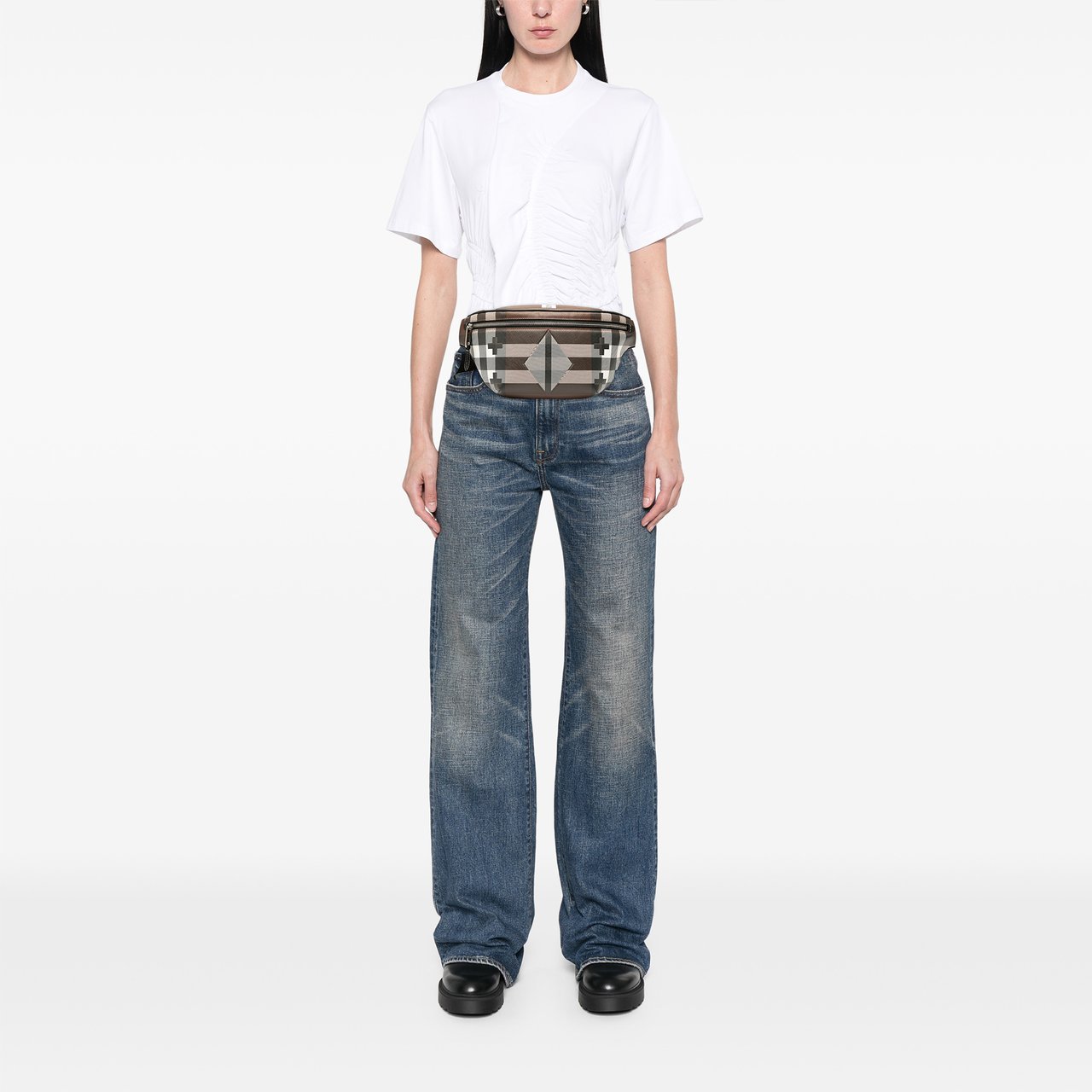 Burberry Geometric Check Coated Canvas Bum Bag Bruin