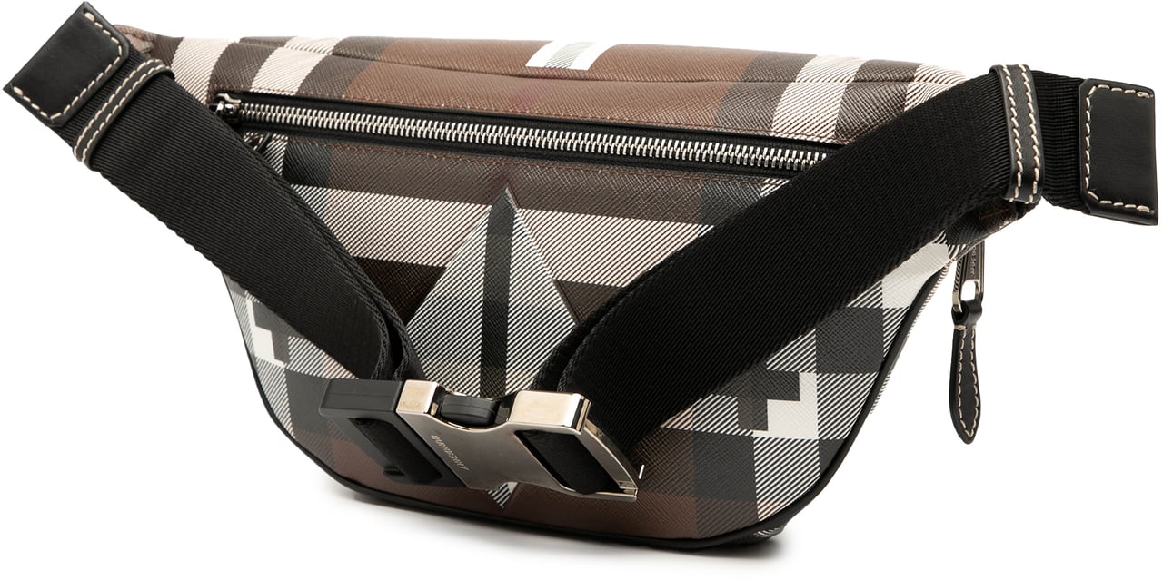 Burberry Geometric Check Coated Canvas Bum Bag Bruin