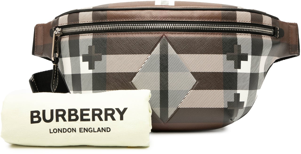 Burberry Geometric Check Coated Canvas Bum Bag Bruin