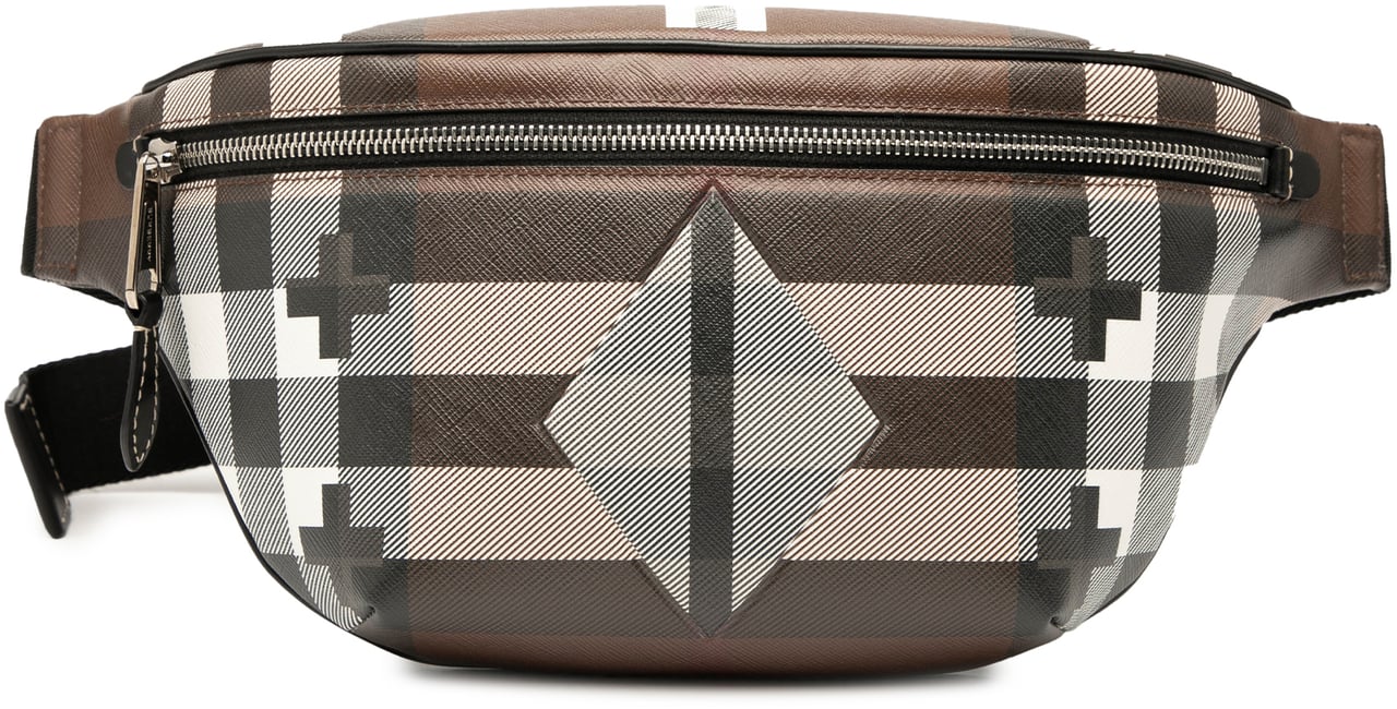 Burberry Geometric Check Coated Canvas Bum Bag Bruin