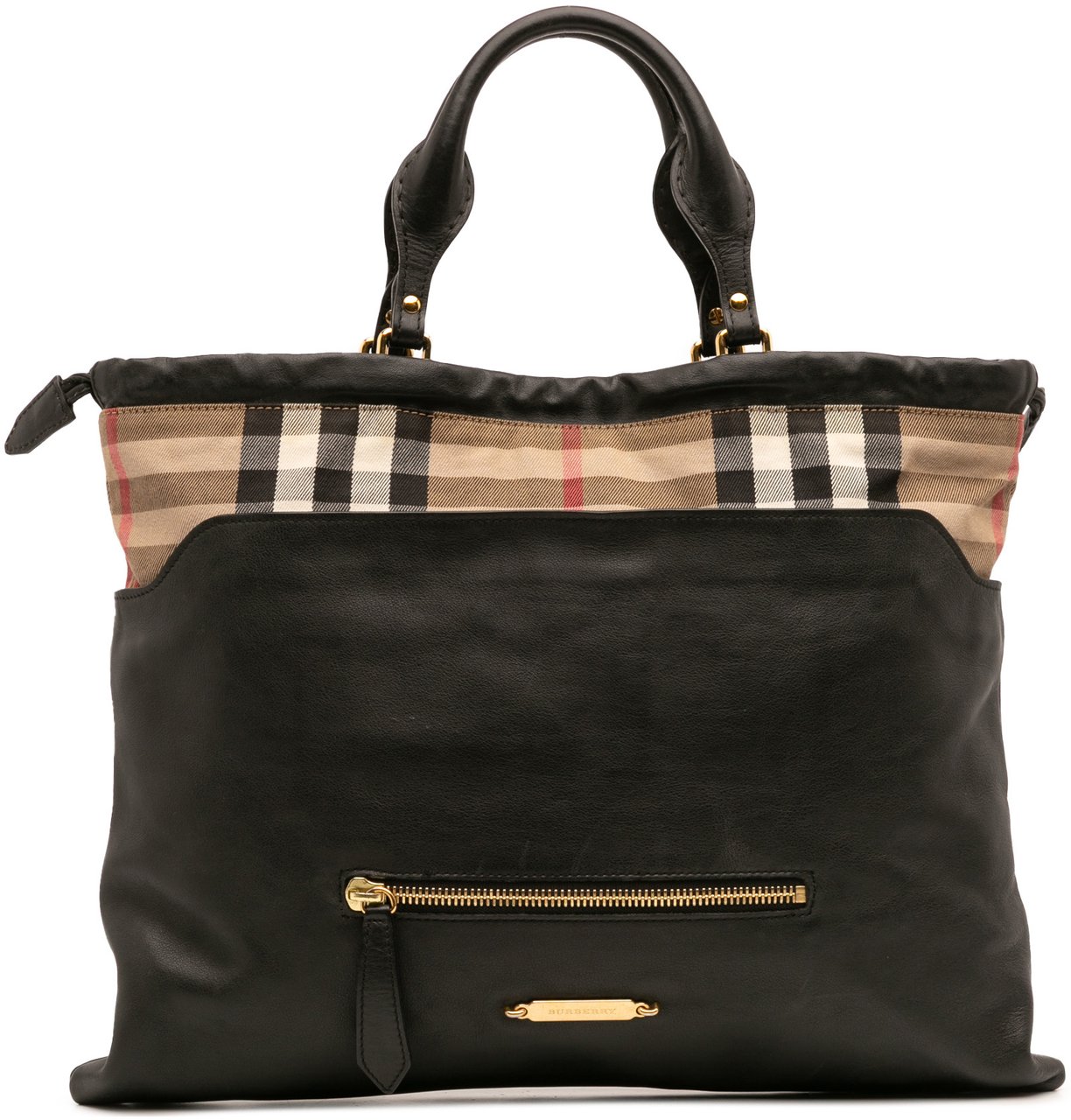 Burberry House Check Trimmed Leather Big Crush Convertible Tote Zwart